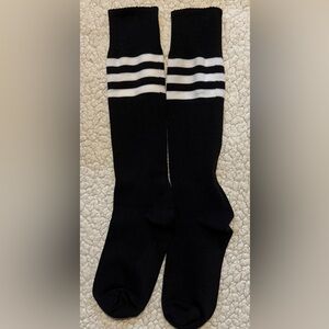 Women’s Tall Socks - Black Knee High Socks with White Stripes